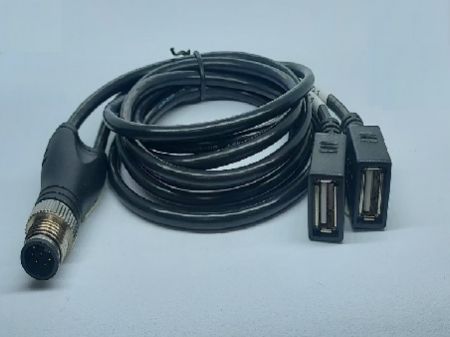 M12 8 Mâle Cœur A Code vers Doublon USB2.0 Socket - M12-8-Mâle-Cœur-A Code vers Doublon USB2.0-Socket